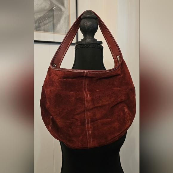 Coach Burgundy Suede Shoulder Bag - Picture 2 of 9